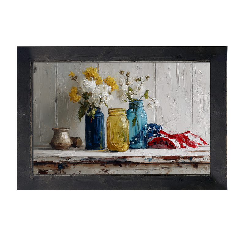 Sideboard Still Life - Jars with American Flag - Framed Art