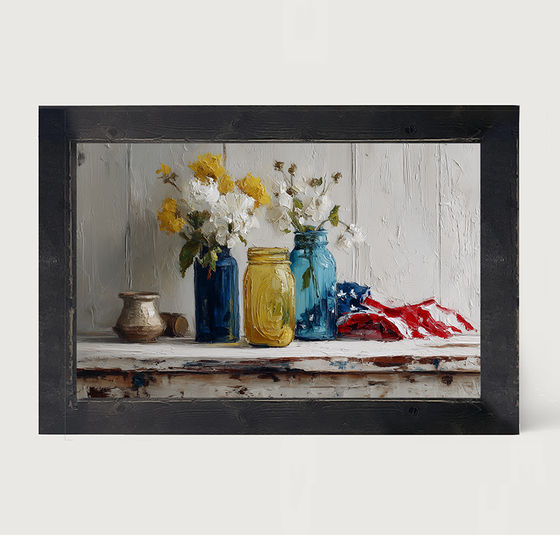 Sideboard Still Life - Jars with American Flag - Framed Art