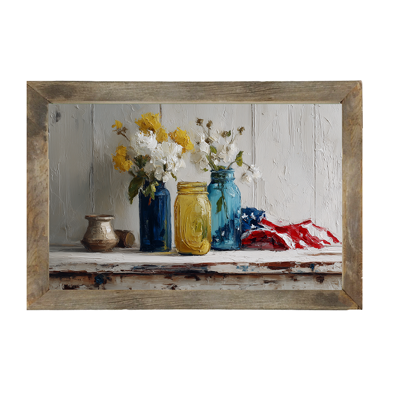 Sideboard Still Life - Jars with American Flag - Framed Art