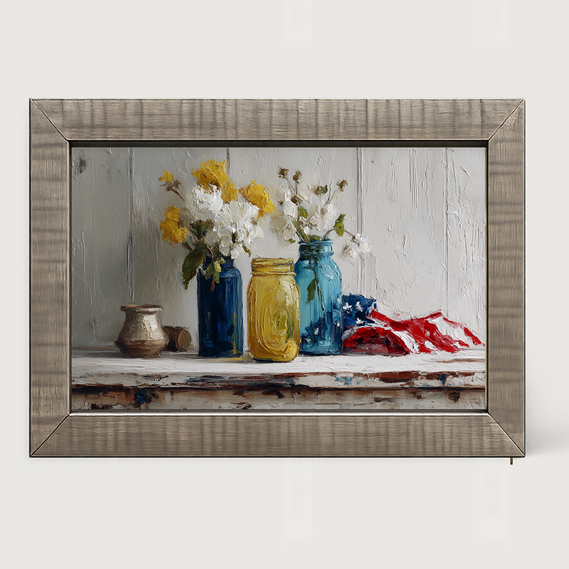 Sideboard Still Life - Jars with American Flag - Framed Art
