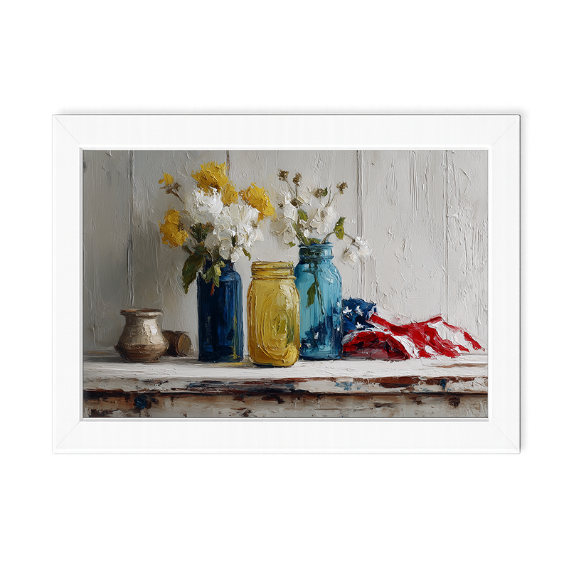 Sideboard Still Life - Jars with American Flag - Framed Art