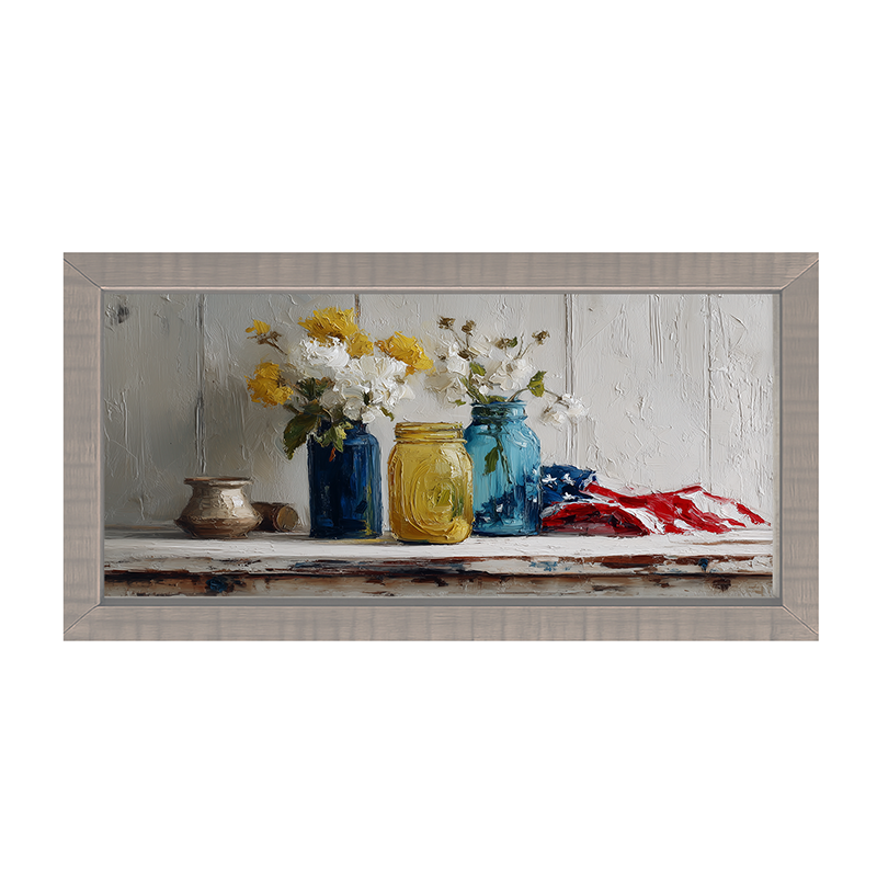 Sideboard Still Life - Jars with American Flag - Framed Art
