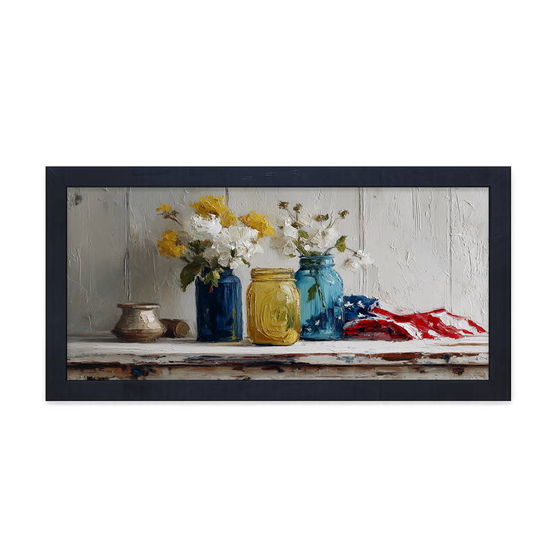Sideboard Still Life - Jars with American Flag - Framed Art