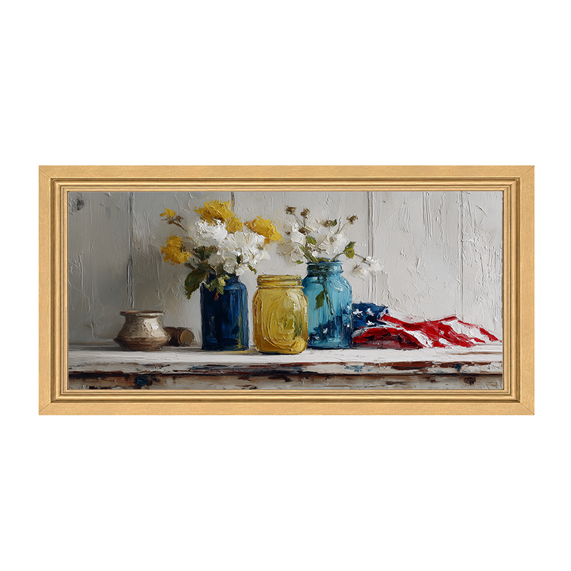 Sideboard Still Life - Jars with American Flag - Framed Art