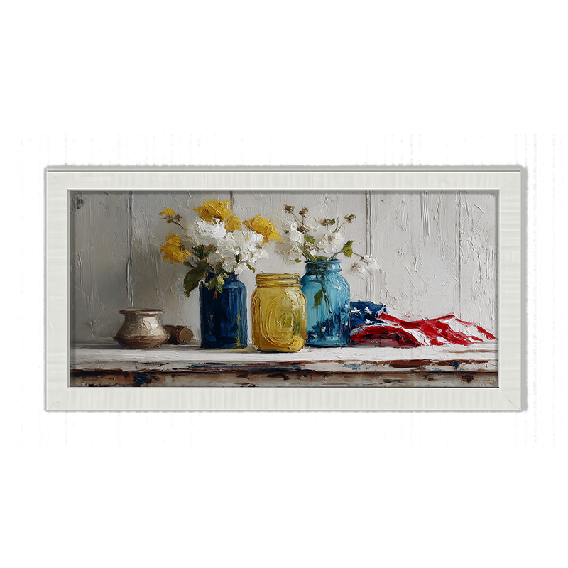 Sideboard Still Life - Jars with American Flag - Framed Art