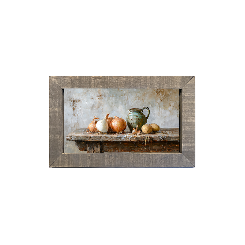Sideboard Still Life - Onions near Pitcher - Framed Art