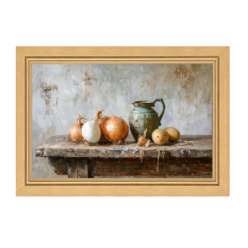 Sideboard Still Life - Onions near Pitcher - Framed Art