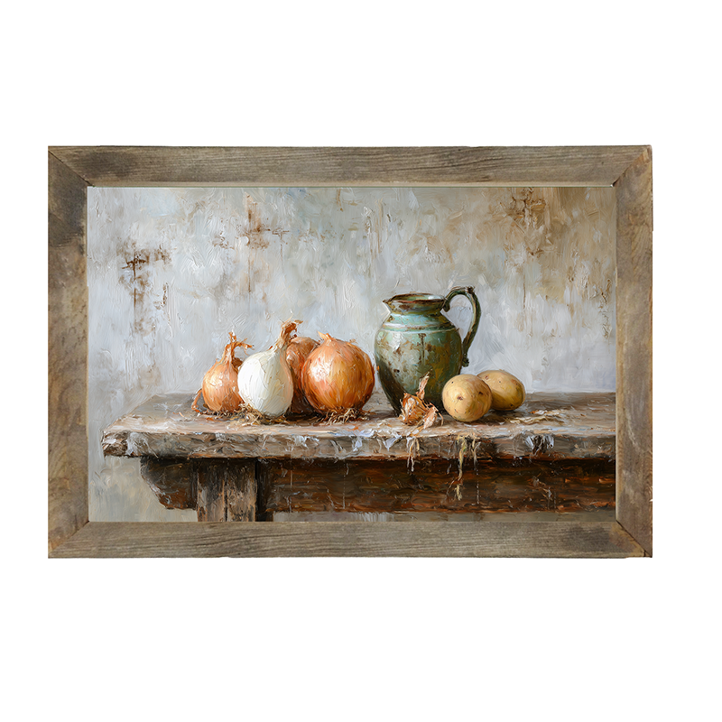 Sideboard Still Life - Onions near Pitcher - Framed Art