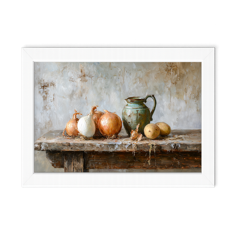 Sideboard Still Life - Onions near Pitcher - Framed Art