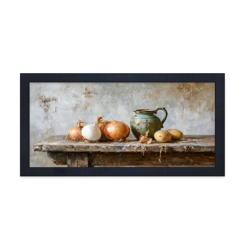 Sideboard Still Life - Onions near Pitcher - Framed Art