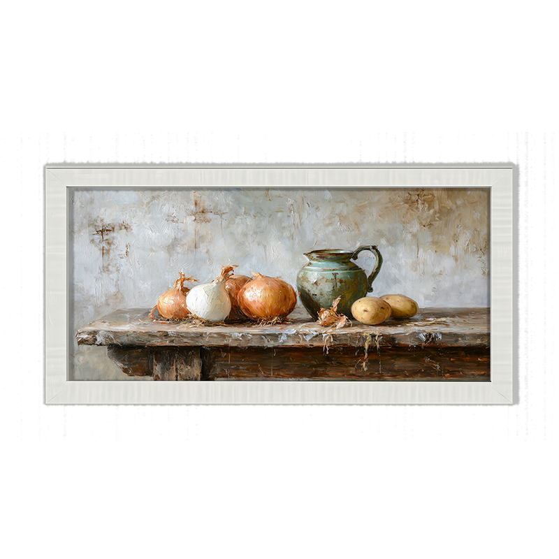 Sideboard Still Life - Onions near Pitcher - Framed Art