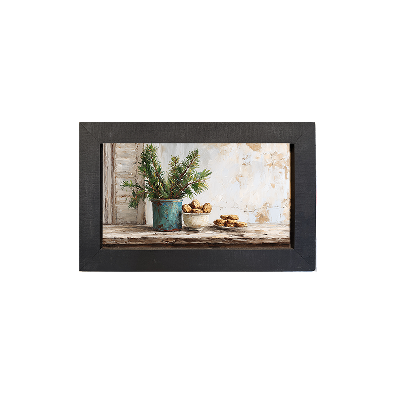 Sideboard Still Life - Pine Sprigs with Cookies - Framed Art