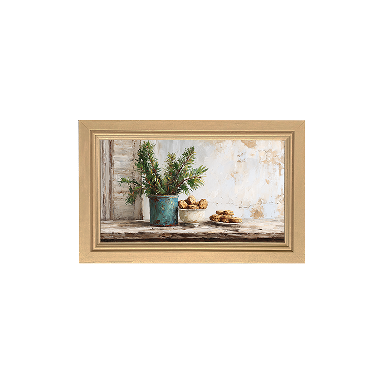 Sideboard Still Life - Pine Sprigs with Cookies - Framed Art