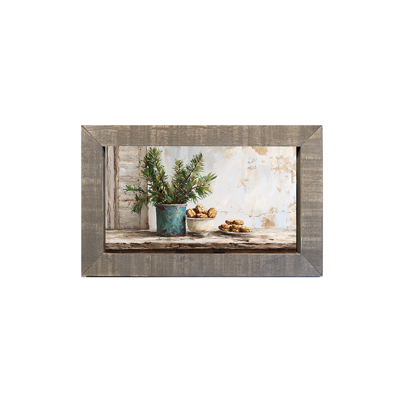 Sideboard Still Life - Pine Sprigs with Cookies - Framed Art