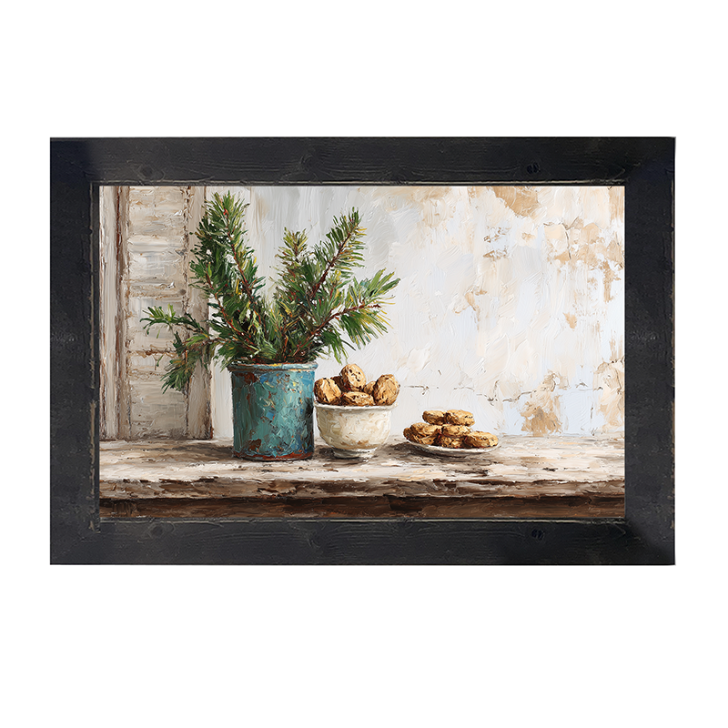 Sideboard Still Life - Pine Sprigs with Cookies - Framed Art