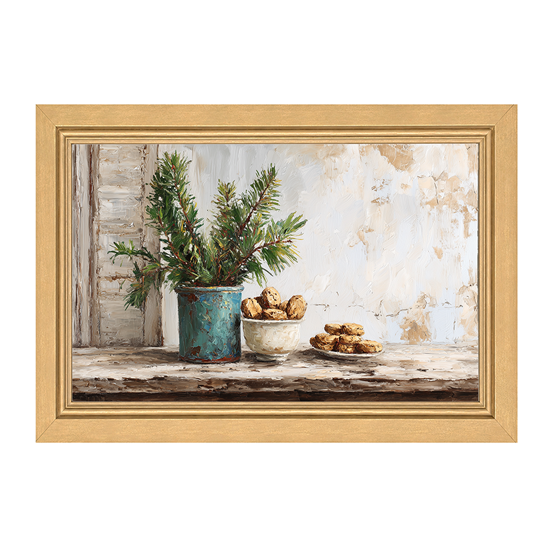 Sideboard Still Life - Pine Sprigs with Cookies - Framed Art