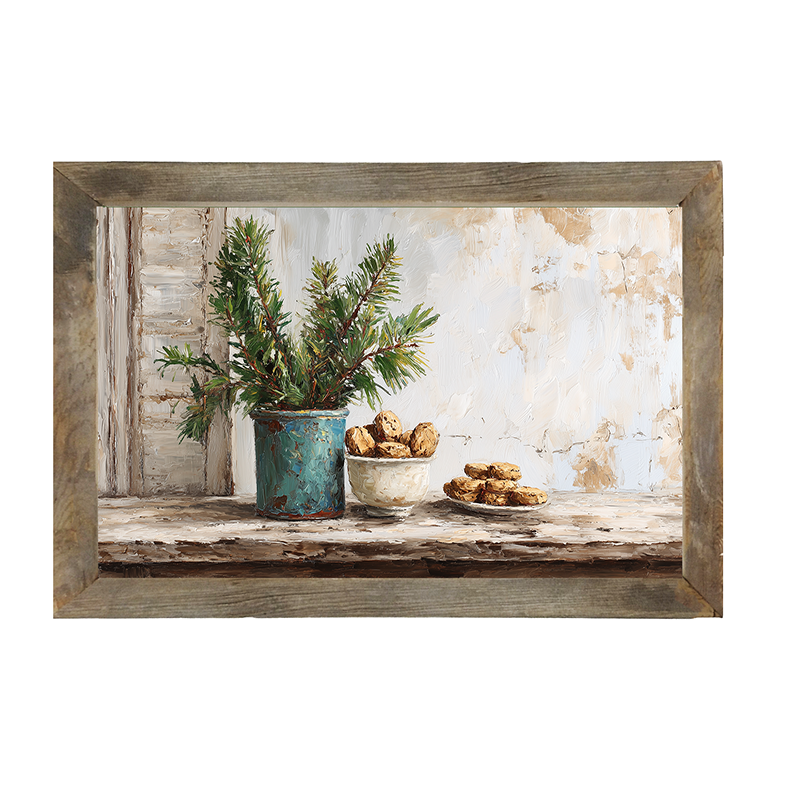 Sideboard Still Life - Pine Sprigs with Cookies - Framed Art