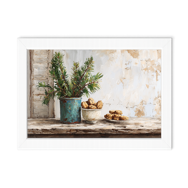 Sideboard Still Life - Pine Sprigs with Cookies - Framed Art