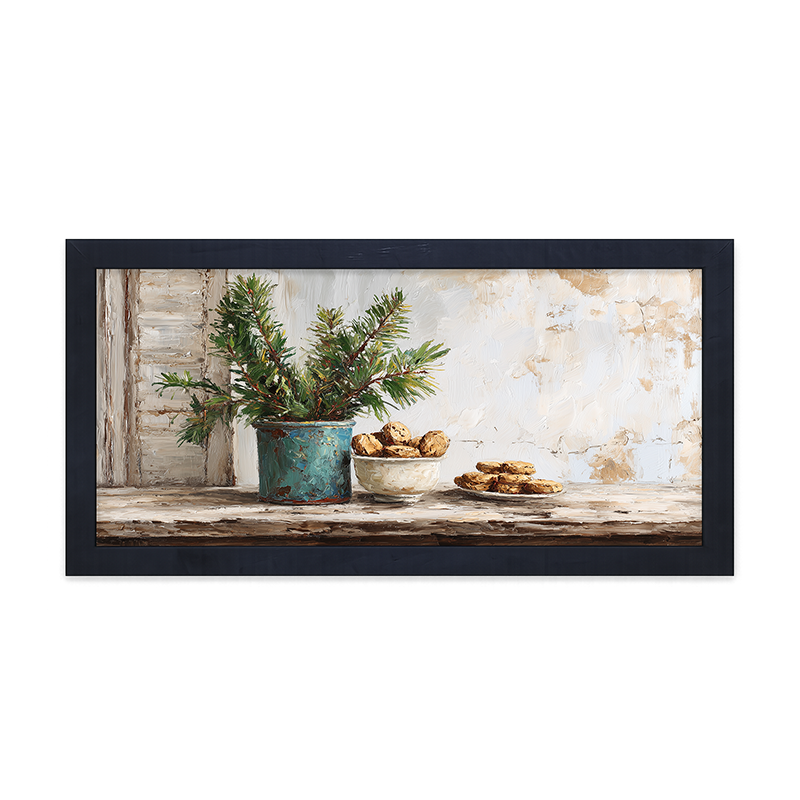 Sideboard Still Life - Pine Sprigs with Cookies - Framed Art