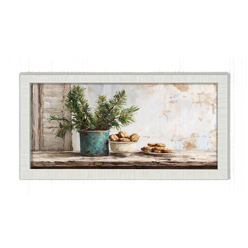Sideboard Still Life - Pine Sprigs with Cookies - Framed Art