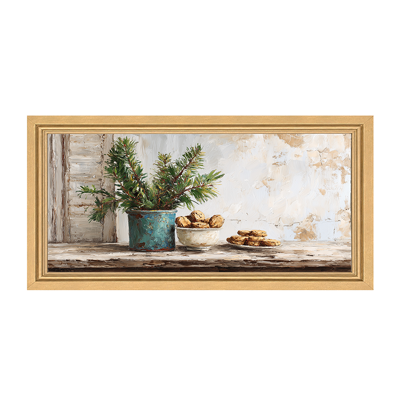 Sideboard Still Life - Pine Sprigs with Cookies - Framed Art
