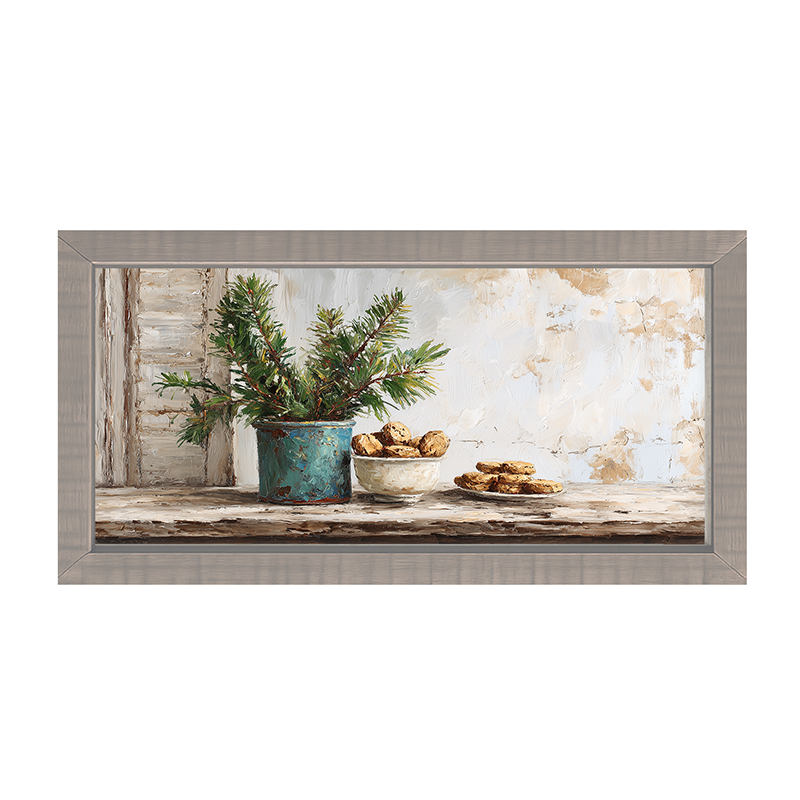 Sideboard Still Life - Pine Sprigs with Cookies - Framed Art