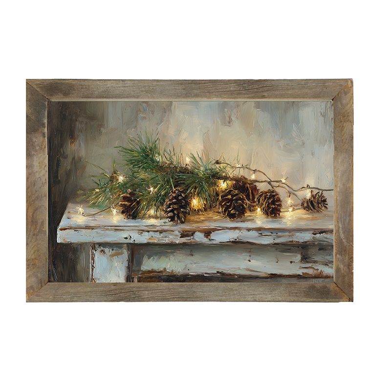 Sideboard Still Life - Pine Sprigs with Pine Cones - Framed Art
