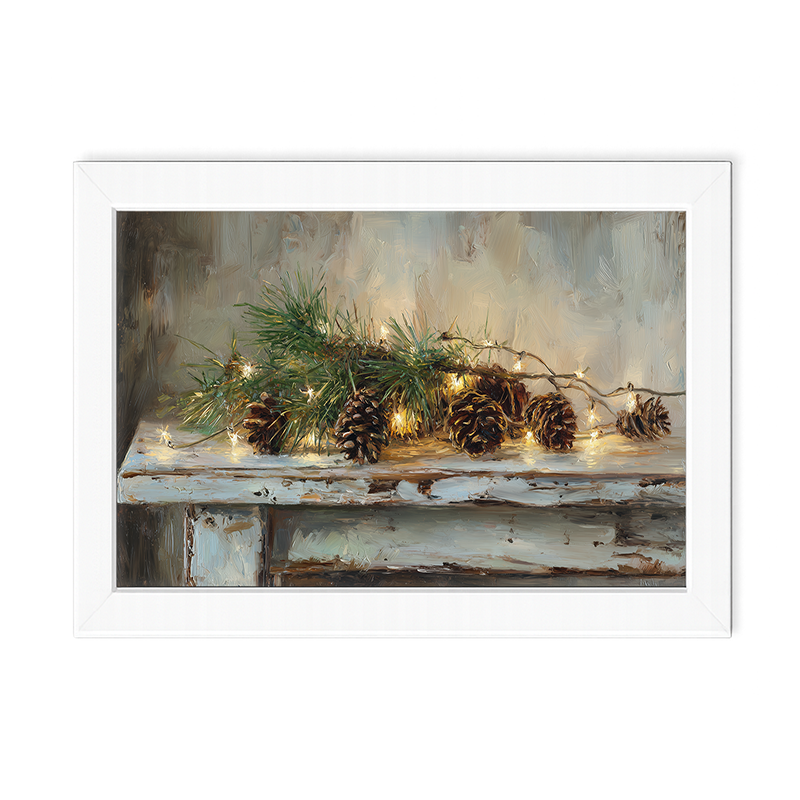 Sideboard Still Life - Pine Sprigs with Pine Cones - Framed Art