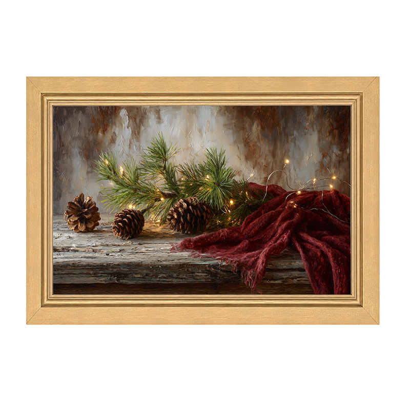Sideboard Still Life - Pine Sprigs with Scarf - Framed Art