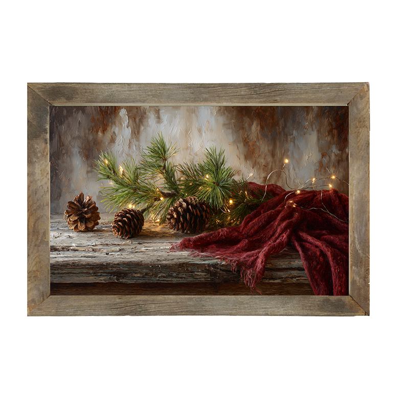 Sideboard Still Life - Pine Sprigs with Scarf - Framed Art