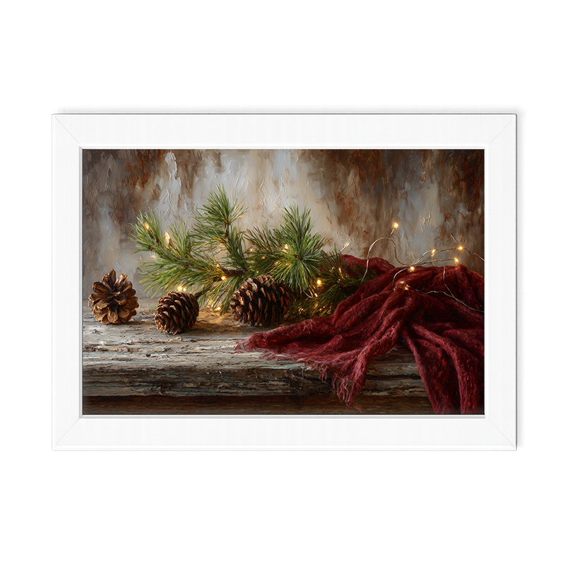 Sideboard Still Life - Pine Sprigs with Scarf - Framed Art