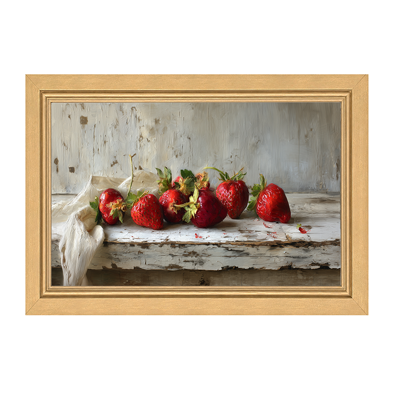 Sideboard Still Life - Strawberries with Linen - Framed Art