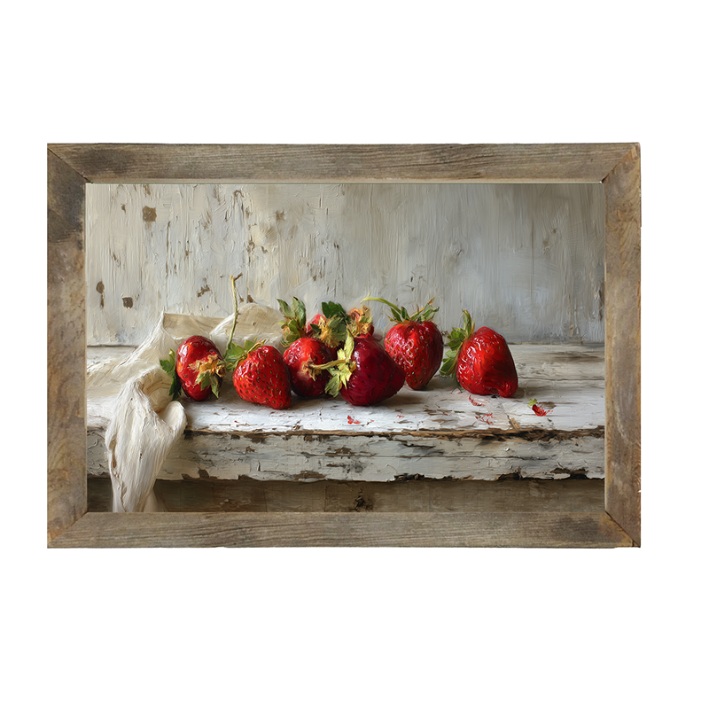 Sideboard Still Life - Strawberries with Linen - Framed Art