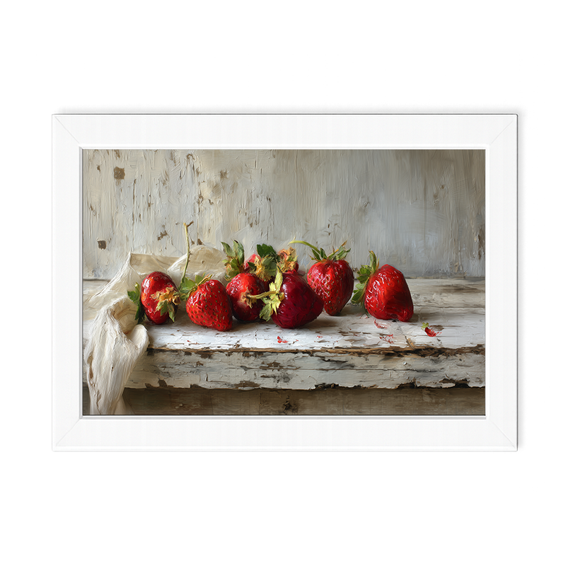 Sideboard Still Life - Strawberries with Linen - Framed Art