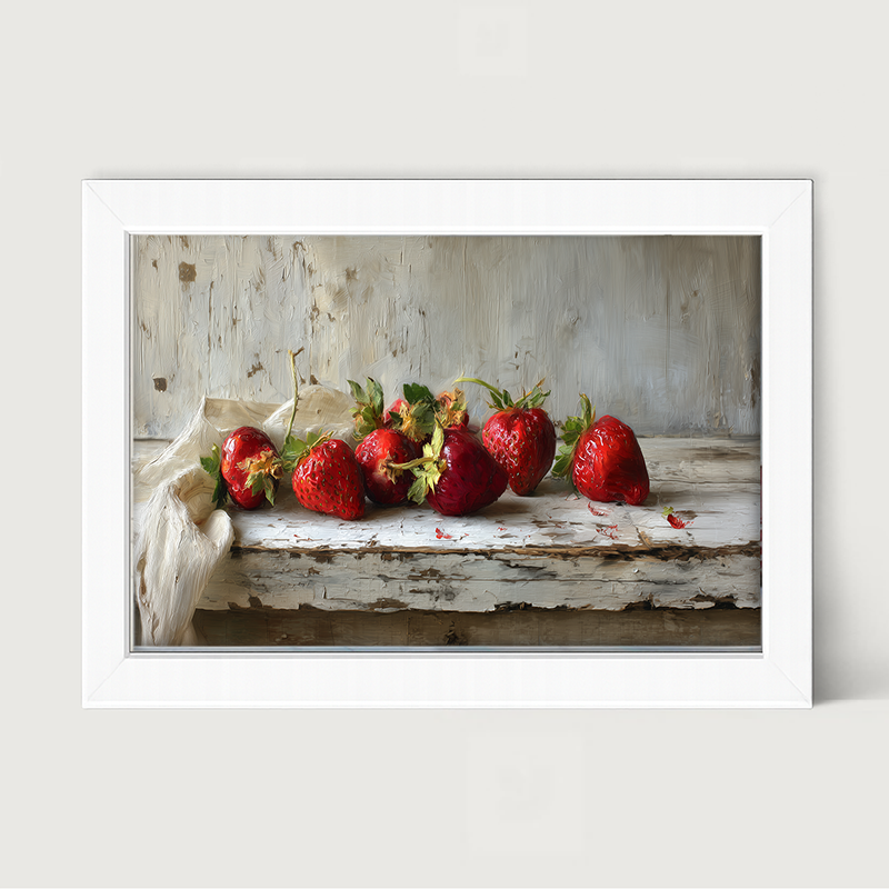 Sideboard Still Life - Strawberries with Linen - Framed Art