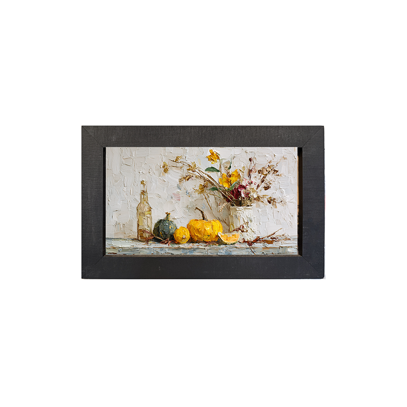 Sideboard Still Life - Pumpkins with Rustic Floral Arrangement - Framed Art