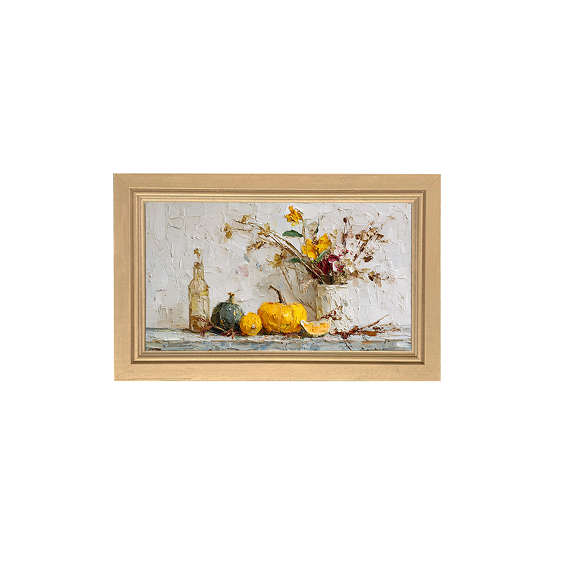 Sideboard Still Life - Pumpkins with Rustic Floral Arrangement - Framed Art