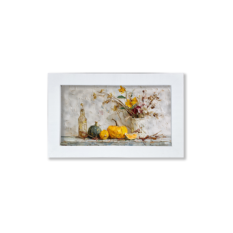 Sideboard Still Life - Pumpkins with Rustic Floral Arrangement - Framed Art