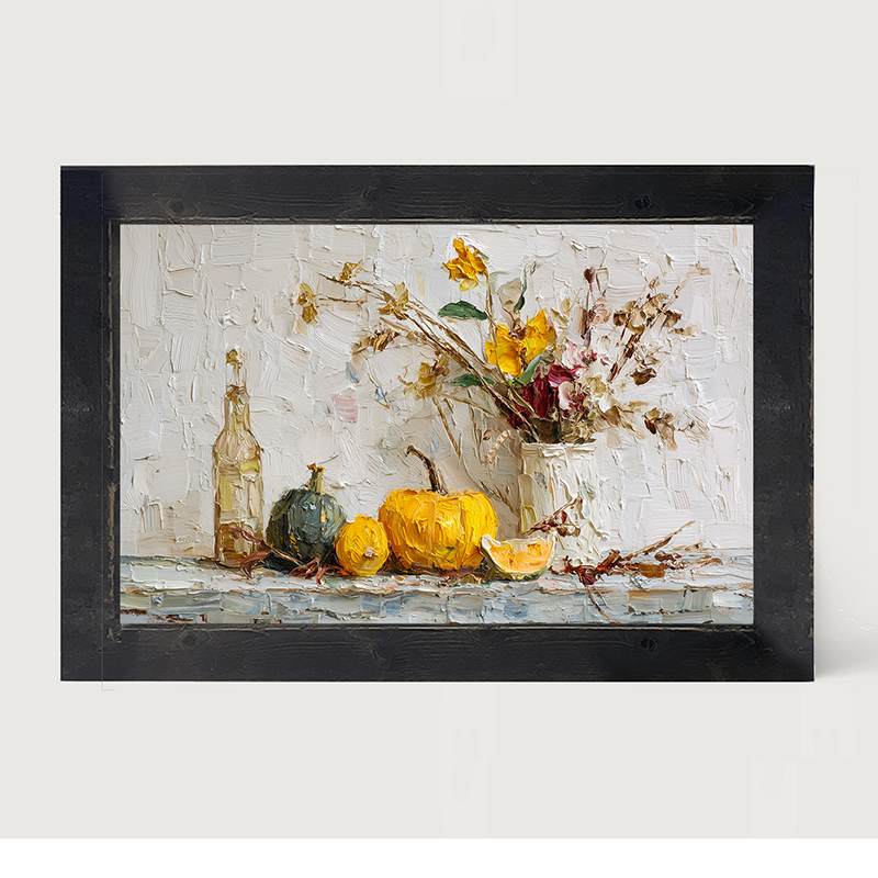 Sideboard Still Life - Pumpkins with Rustic Floral Arrangement
