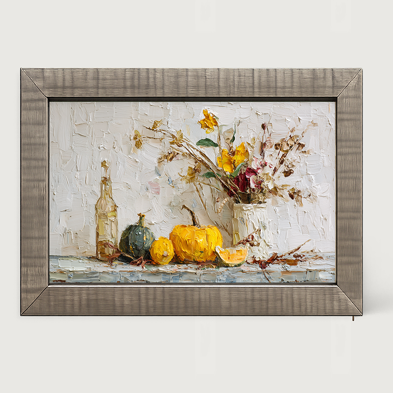Sideboard Still Life - Pumpkins with Rustic Floral Arrangement