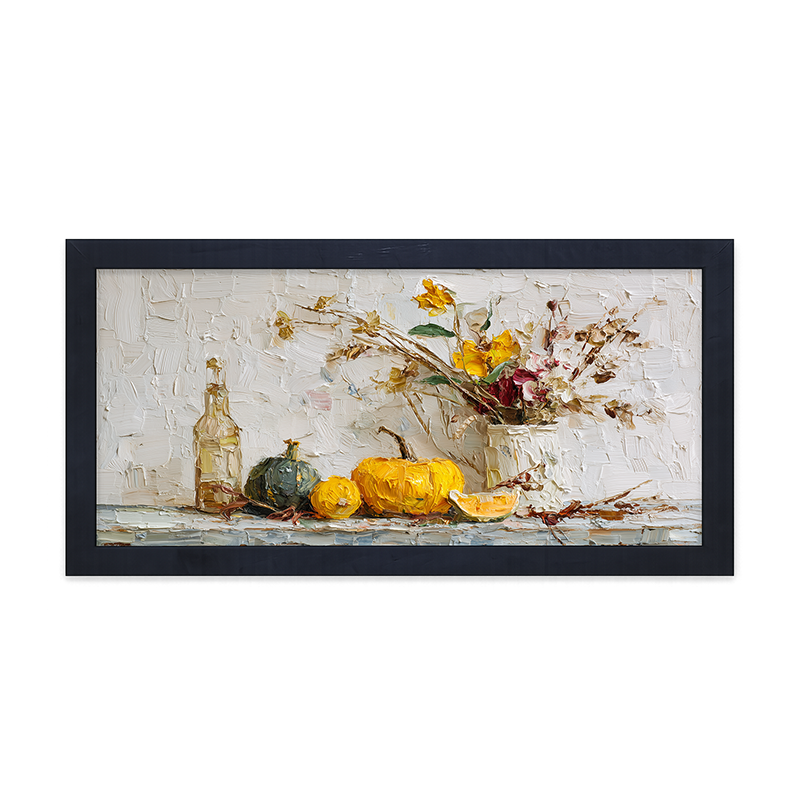 Sideboard Still Life - Pumpkins with Rustic Floral Arrangement - Framed Art