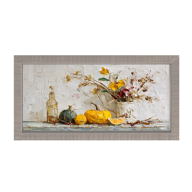 Sideboard Still Life - Pumpkins with Rustic Floral Arrangement - Framed Art