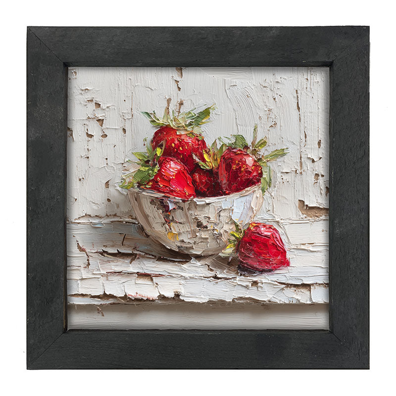 Sideboard Still Life - White Table with Bowl of Strawberries - Framed Art