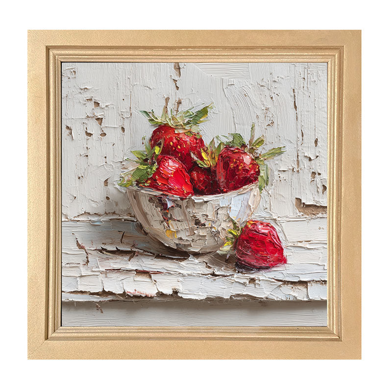 Sideboard Still Life - White Table with Bowl of Strawberries - Framed Art