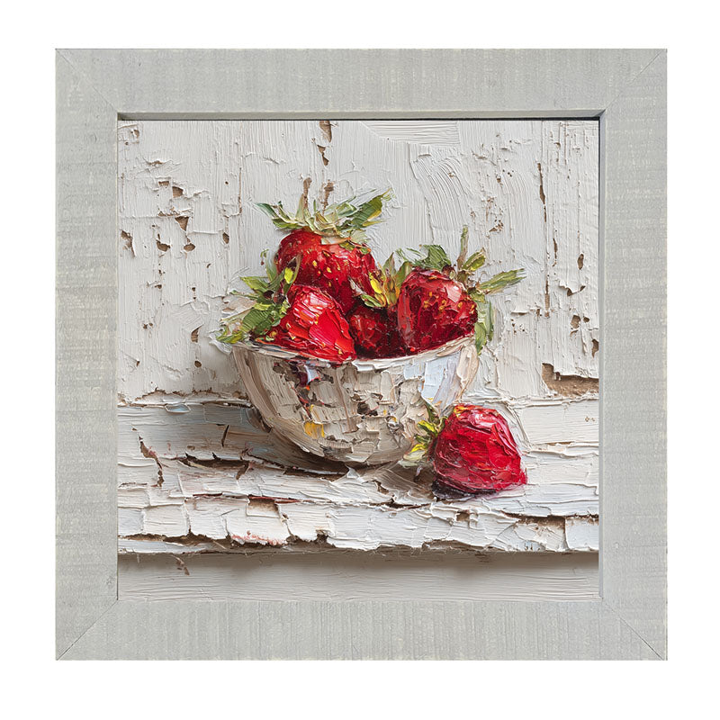 Sideboard Still Life - White Table with Bowl of Strawberries - Framed Art