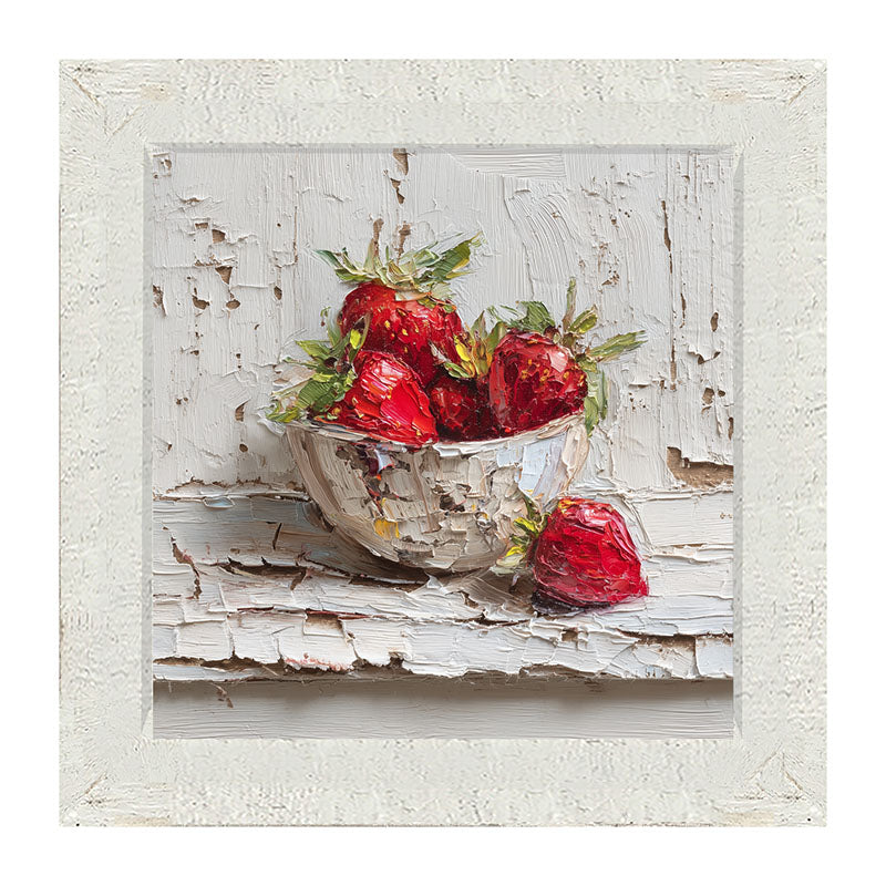 Sideboard Still Life - White Table with Bowl of Strawberries - Framed Art