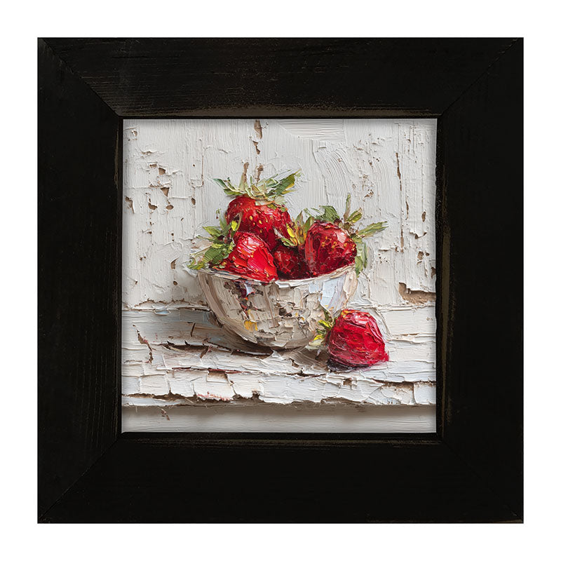 Sideboard Still Life - White Table with Bowl of Strawberries - Framed Art