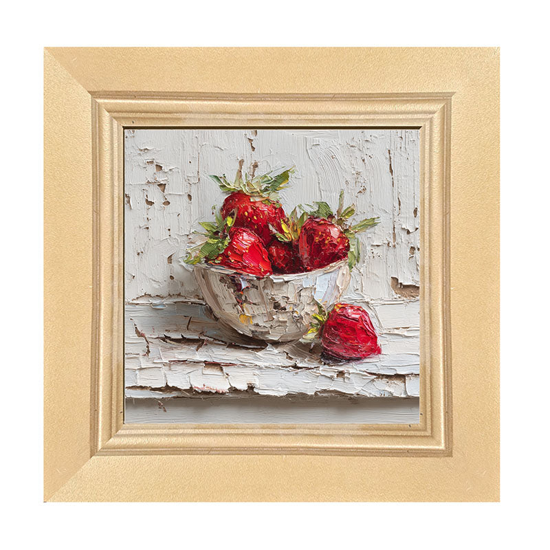 Sideboard Still Life - White Table with Bowl of Strawberries - Framed Art
