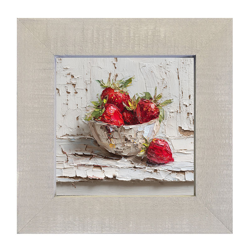 Sideboard Still Life - White Table with Bowl of Strawberries - Framed Art