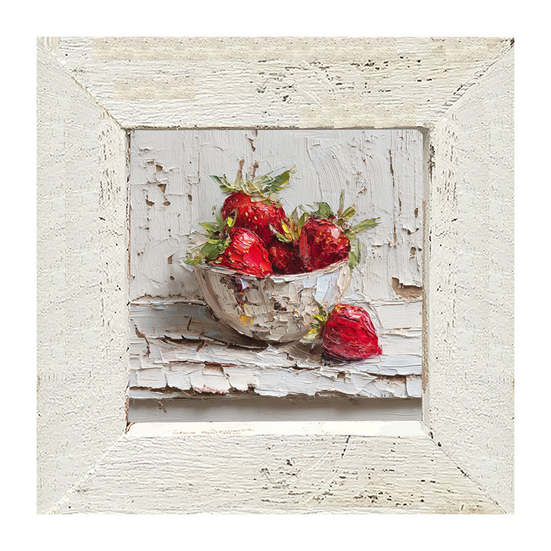 Sideboard Still Life - White Table with Bowl of Strawberries - Framed Art